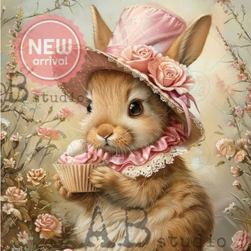 Carte Italiano - Pink Easter Bunny Decoupage Paper (A4 Size) Decoupage Paper