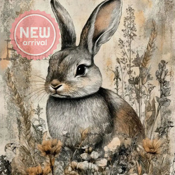Carte Italiano - Rustic Bunny Wildflowers Art Decoupage Paper (A4 Size) Decoupage Paper