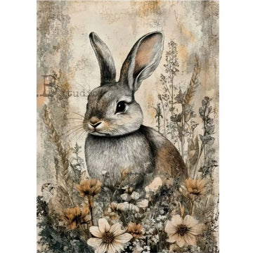 Carte Italiano - Rustic Bunny Wildflowers Art Decoupage Paper (A4 Size) Decoupage Paper