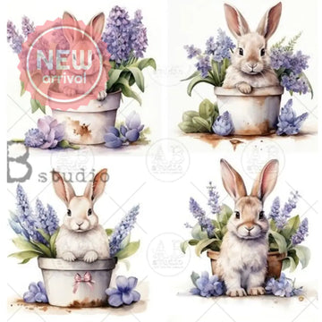 Carte Italiano - Shabby Chic Bunny Pots Decoupage Paper (A4 Size) Decoupage Paper