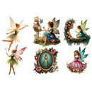 Set of decorative fairies with floral elements on a white background