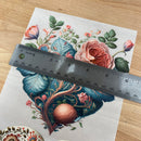 Floral design with a ruler for scale on a wooden surface