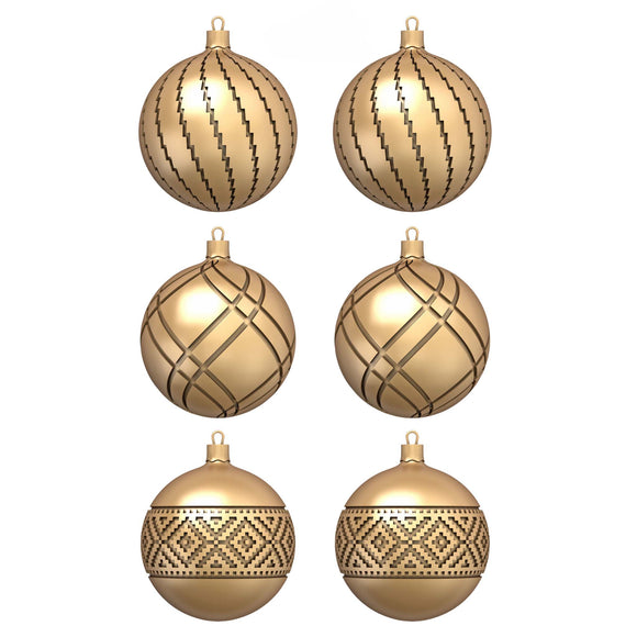 Six gold colored ornate half ornaments created from a silicone mold are against a white background.