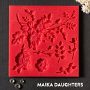 Dadarkar Art Greek Roses silicone mold in red showing rose bouquet, buds, and leafy stems on black background