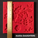 Dadarkar Art Greek Roses silicone mold with vertical ruler for scale, showing floral rose bouquet cavities and leaf stems