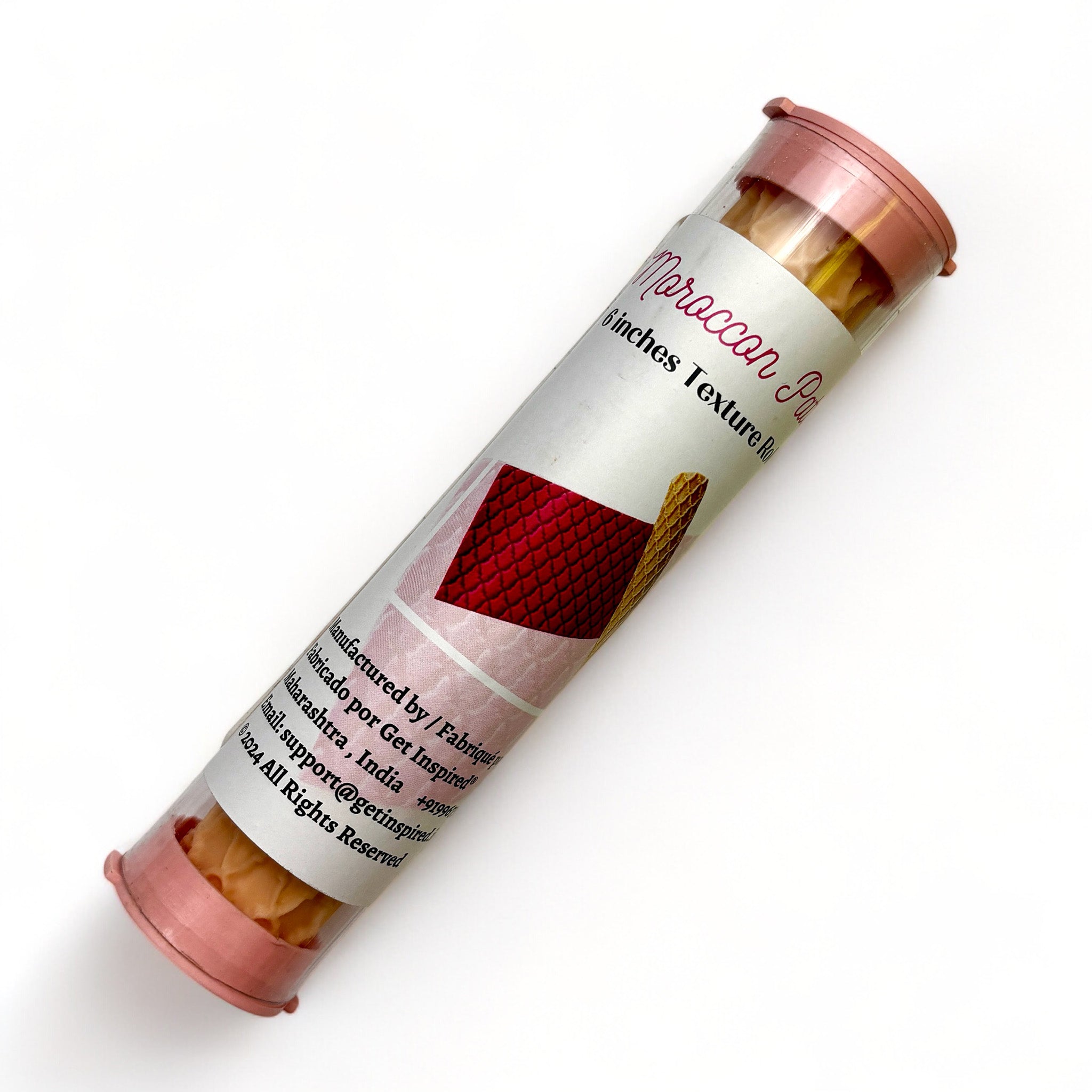 A package tube of Dadarkar Art's Moroccan Pattern Texture Roller is against a white background.
