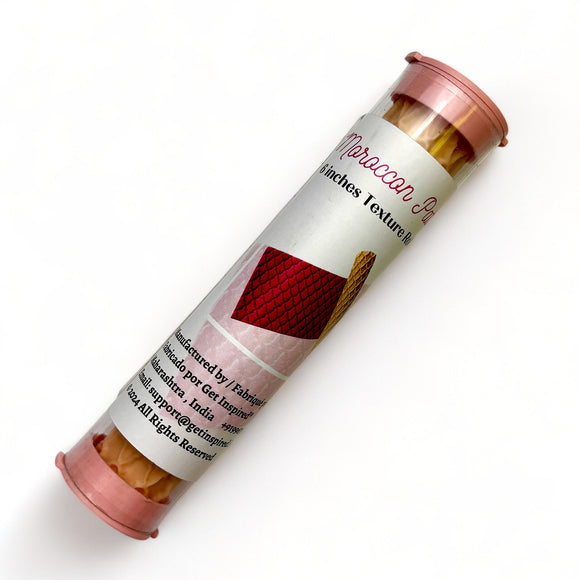 A package tube of Dadarkar Art's Moroccan Pattern Texture Roller is against a white background.
