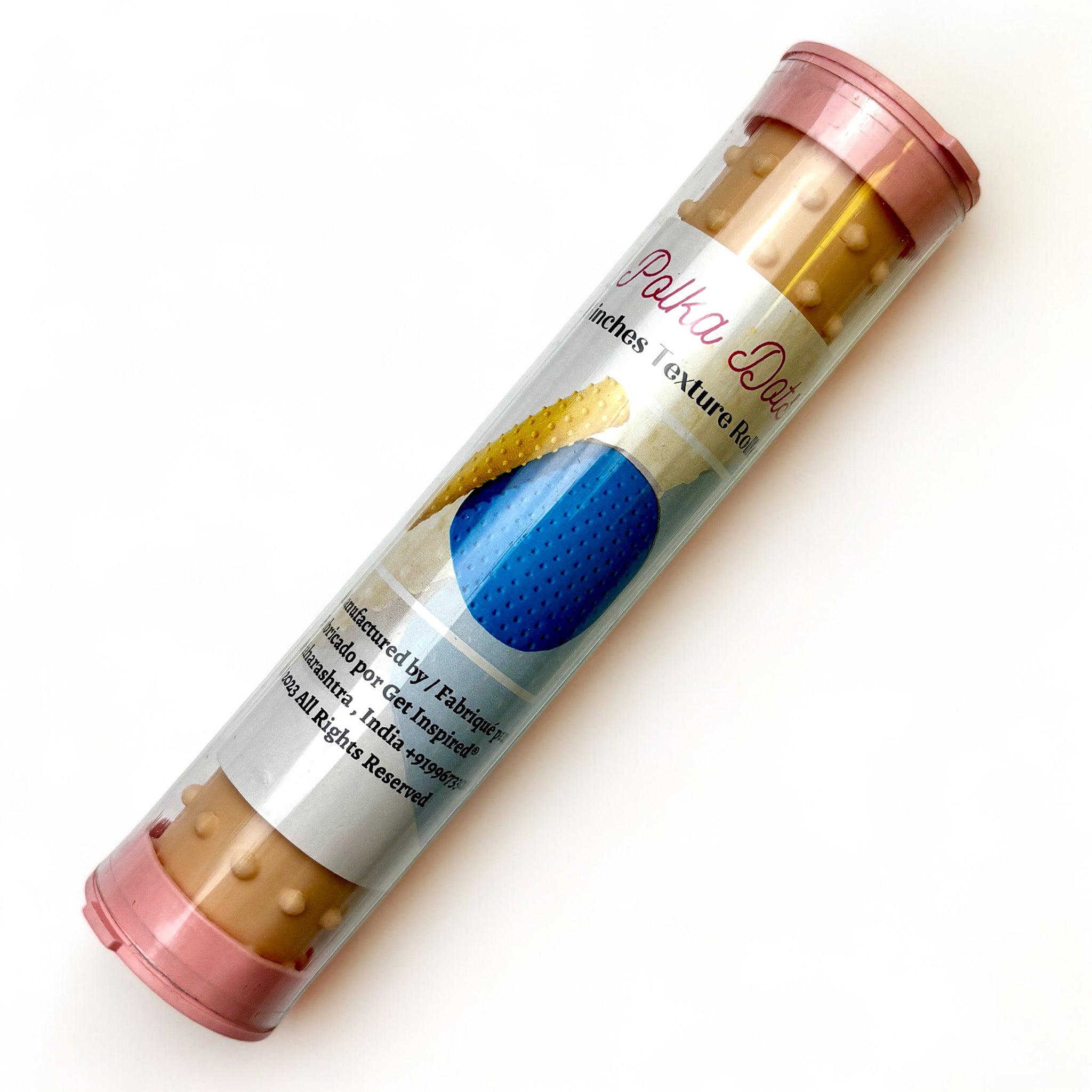 A package tube of Dadarkar Art's Polka Dots Texture Roller is against a white background.
