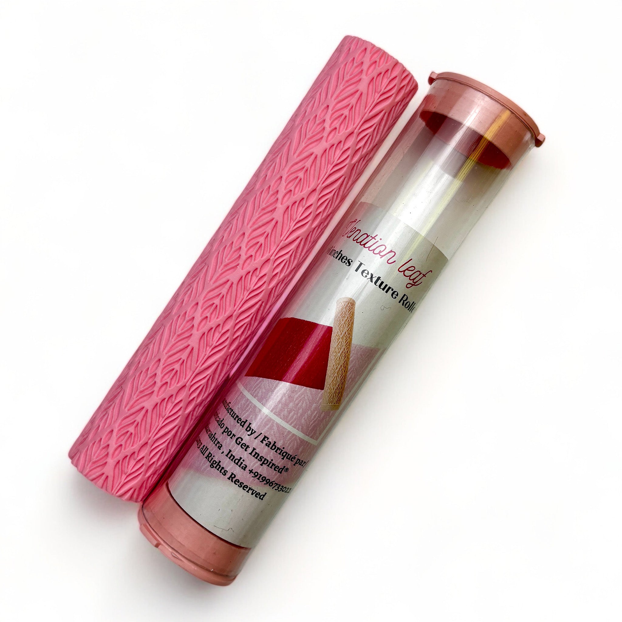 A texture roller and packaging tube of Dadarkar Art's Venetian Leaf are against a white background.
