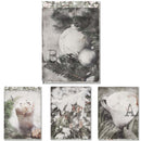 A4 rice paper design featuring four Nordic-inspired designs like steaming mugs, snow-dusted trees, and ornament-filled branches is against a white background.