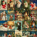Close-up of a rice paper design that features 25 colorful vintage Santa portraits.