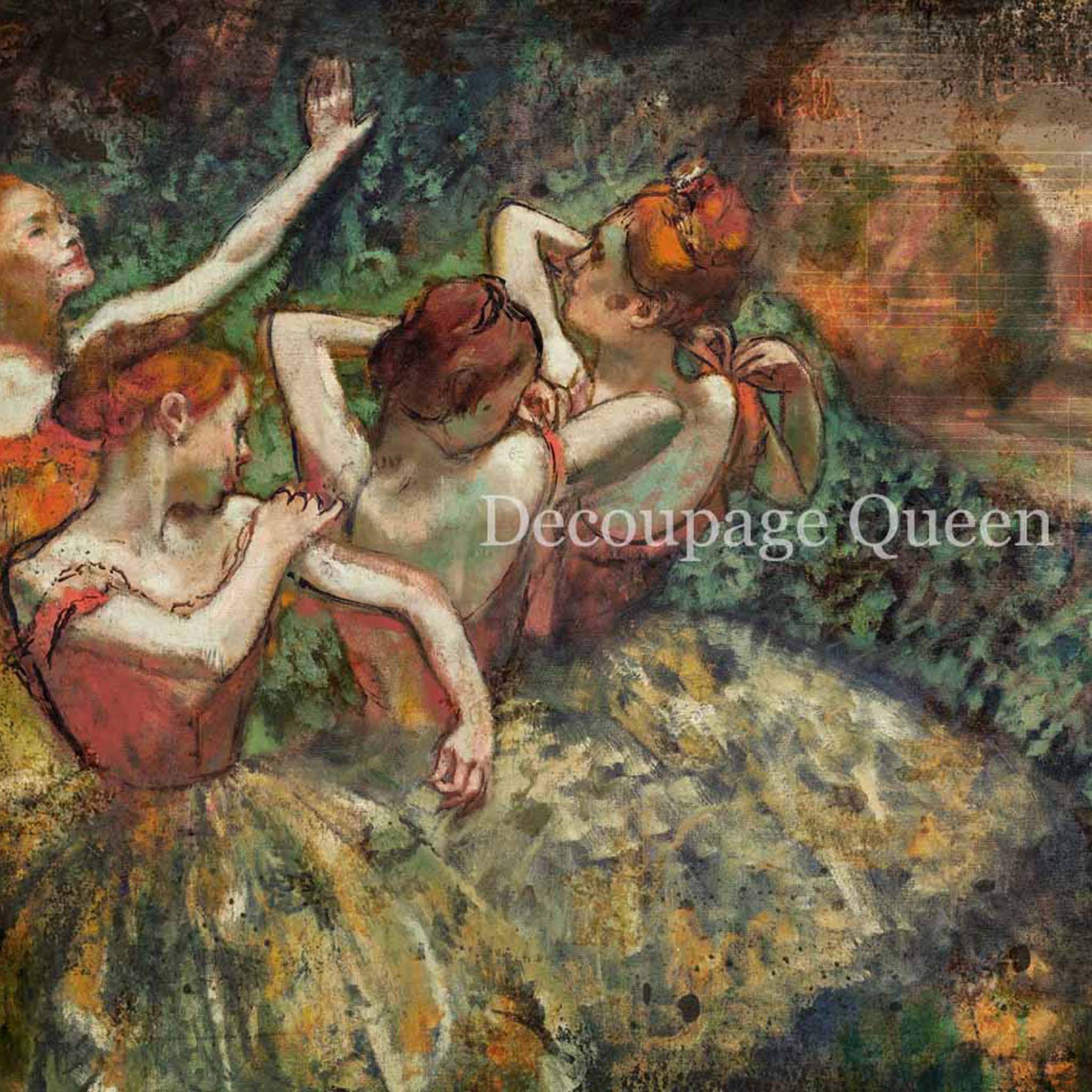 Close-up of a rice paper that features the Degas Four Dancers painting of 4 graceful ballerinas in various poses.