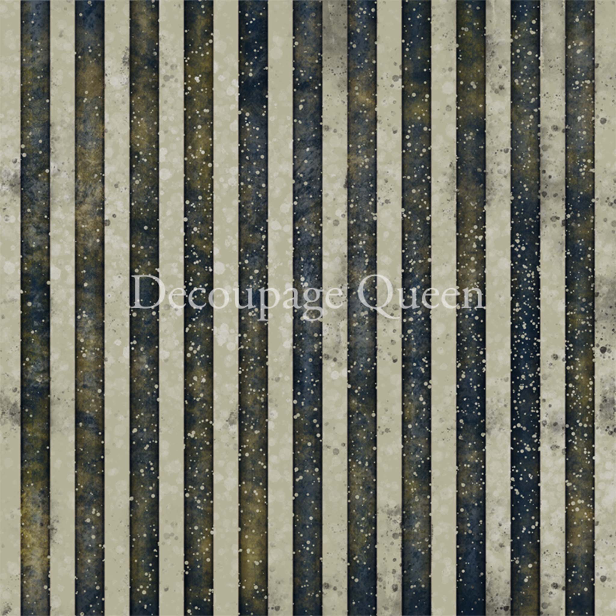 Close-up of a rice paper design that features distressed stripe print in shades of blue, gray, and olive green.