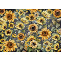 A3 rice paper design featuring cheerful sunflowers bursting across a grey background. White borders are on the top and bottom.