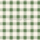 Close-up of a rice paper featuring a green and cream gingham checker plaid pattern.