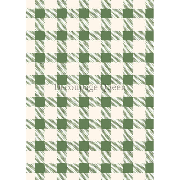 Rice paper featuring a green and cream gingham checker plaid pattern.