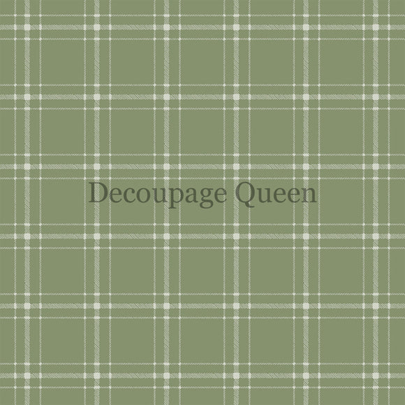 Close-up of a rice paper featuring a sage green and white plaid pattern.