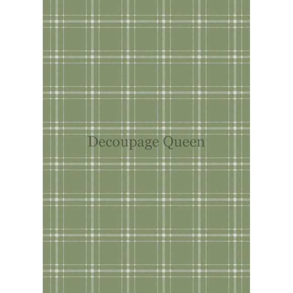 Rice paper featuring a sage green and white plaid pattern.