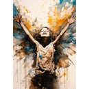 Rice paper featuring a child angel with delicate watercolor wings and outstretched arms.