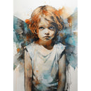 Rice paper featuring a young angel child with soft watercolor wings gazing up at you. 