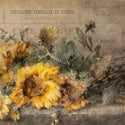 A0 rice paper that features vintage parchment with oil-style painting sunflowers laying on a table. 