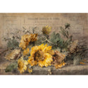 A0 rice paper that features vintage parchment with oil-style painting sunflowers laying on a table.  White borders are on the top and bottom.