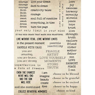 Rice paper design that features inspirational quotes on a vintage paper background. White borders are on the sides.