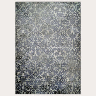A4 rice paper design that features a faded blue damask wallpaper pattern. White borders are on the sides.