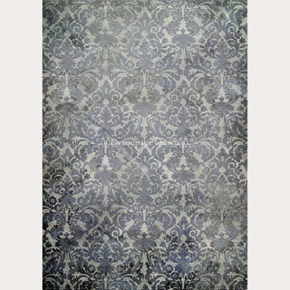 A4 rice paper design that features a faded blue damask wallpaper pattern. White borders are on the sides.