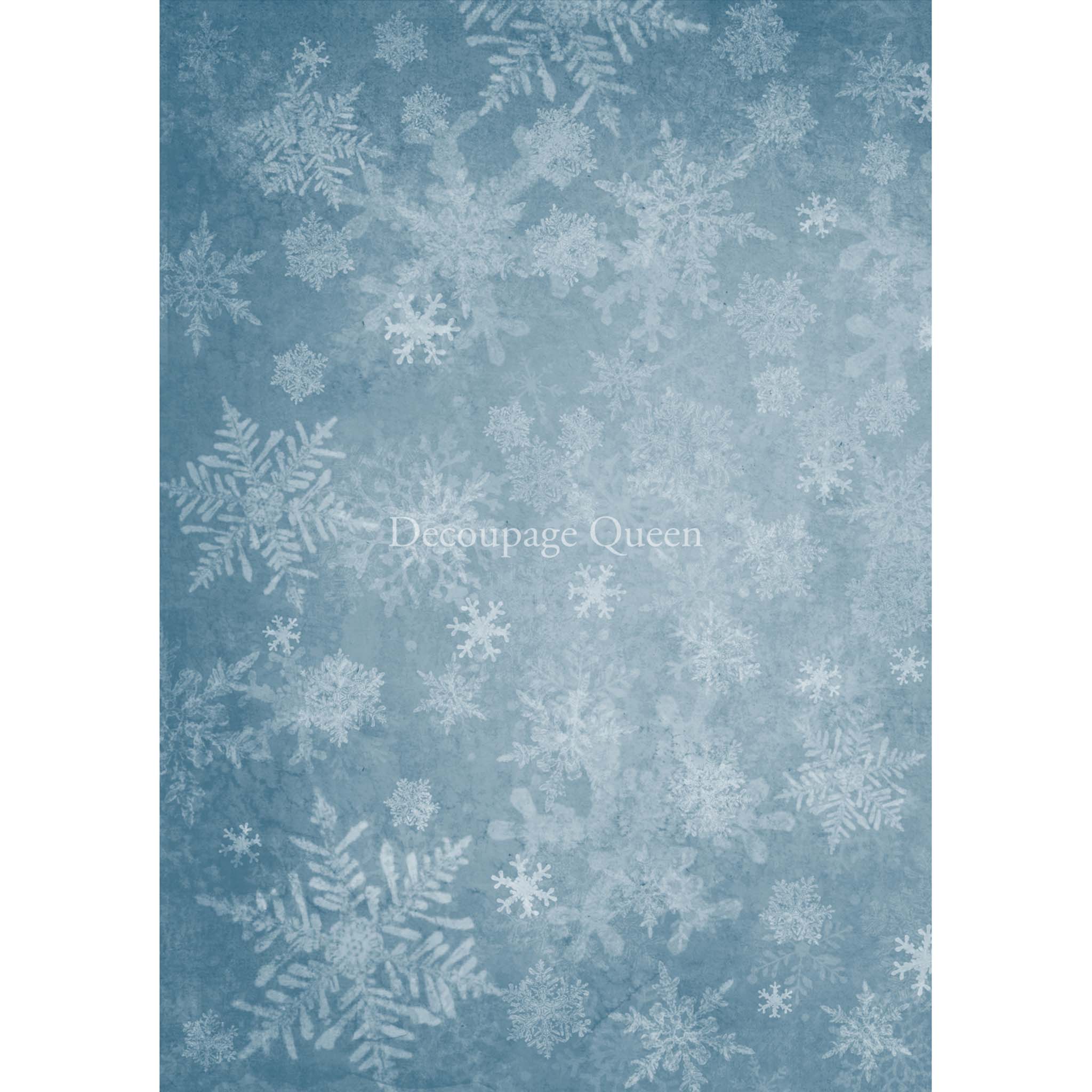 A4 rice paper design featuring a beautiful winter blue background full of snowflakes. White borders are on both sides.