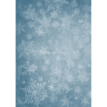 Rice paper design featuring a beautiful winter blue background full of snowflakes. White borders are on both sides.