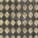 Close-up of a rice paper design of hand painted vintage black harlequin diamonds.