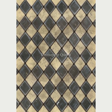 Rice paper design of hand painted vintage black harlequin diamonds. White borders are on the sides.