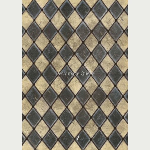 Rice paper design of hand painted vintage black harlequin diamonds. White borders are on the sides.
