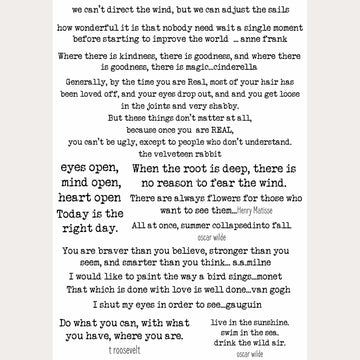 Rice paper that features inspirational quotes and quotes from famous writers in classic typewriter font. Light grey borders are on the sides.