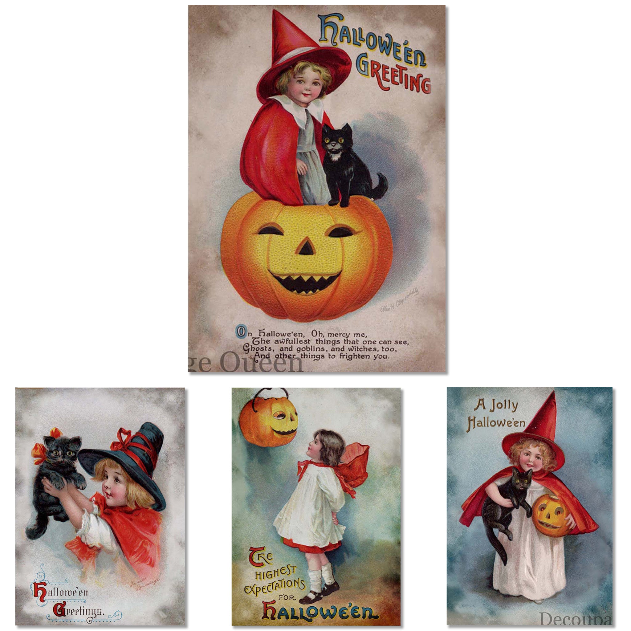 Four Little Witches A3 Rice Decoupage Paper - Limited Edition