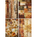 Decoupage paper featuring 4 unique Autumn designs that include flowers, patchwork, and vintage script writing.