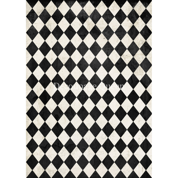 Rice paper that features a classic black and white harlequin diamond pattern. White borders are on the sides.
