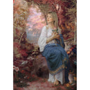 Rice paper featuring a beautiful blonde goddess sitting in a vibrant forest.