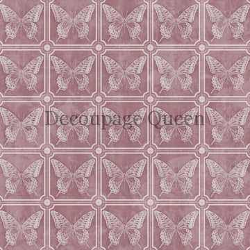 Close-up of a rice paper featuring a charming mauve butterfly tile pattern.