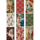 Rice paper featuring 9 Christmas designs that include damask patterns, Santa, poinsettias, and Mary and baby Jesus.