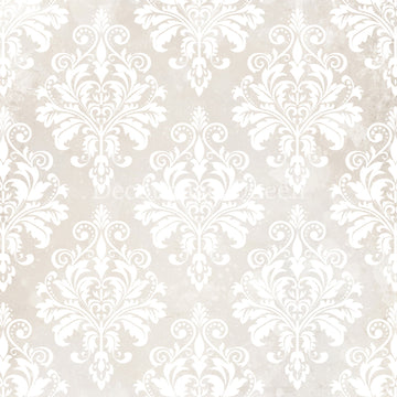 Close-up of a rice paper that features an ornate damask pattern against a soft cream background.