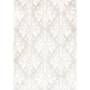 Rice paper that features an ornate damask pattern against a soft cream background. White borders are on the sides.
