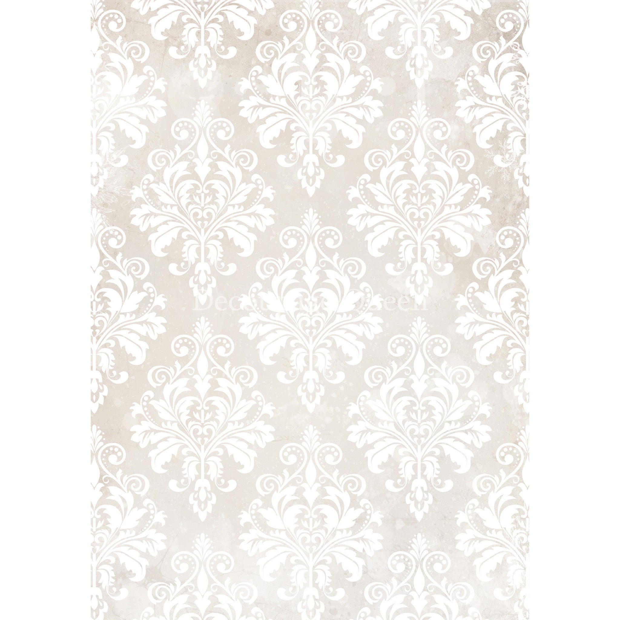 Rice paper that features an ornate damask pattern against a soft cream background. White borders are on the sides.