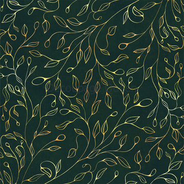 Close-up of a rice paper featuring a gold leaf pattern against a deep green background.