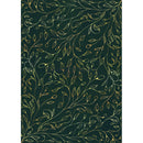 Rice paper featuring a gold leaf pattern against a deep green background. White borders are on the sides.