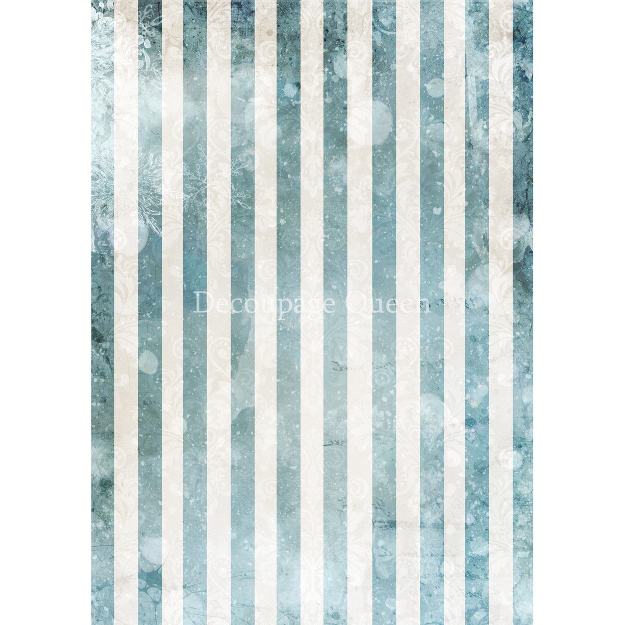 Rice paper design that features soft white stripes against a wintery blue background. White borders are on the sides.