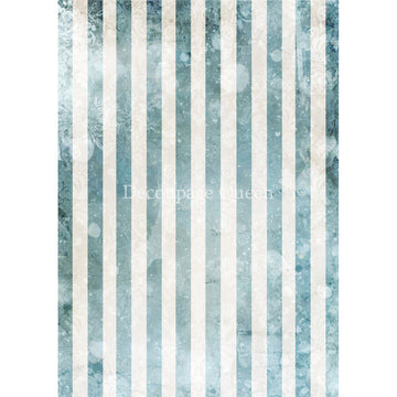 Rice paper design that features soft white stripes against a wintery blue background. White borders are on the sides.