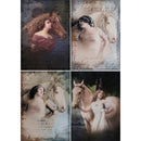 Rice paper featuring 4 vintage designs of stunning images of women with horses, overlaid with flowing script. 