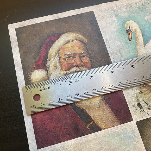 Artistic depiction of a bearded man with glasses and a Santa hat, overlaid with a ruler for scale.